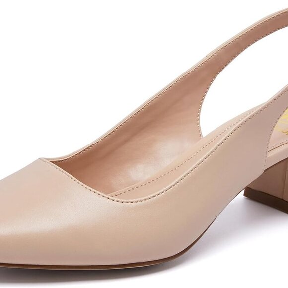 Women's Nude Block Heels Square Toe Slingback Pumps for Office Wedding